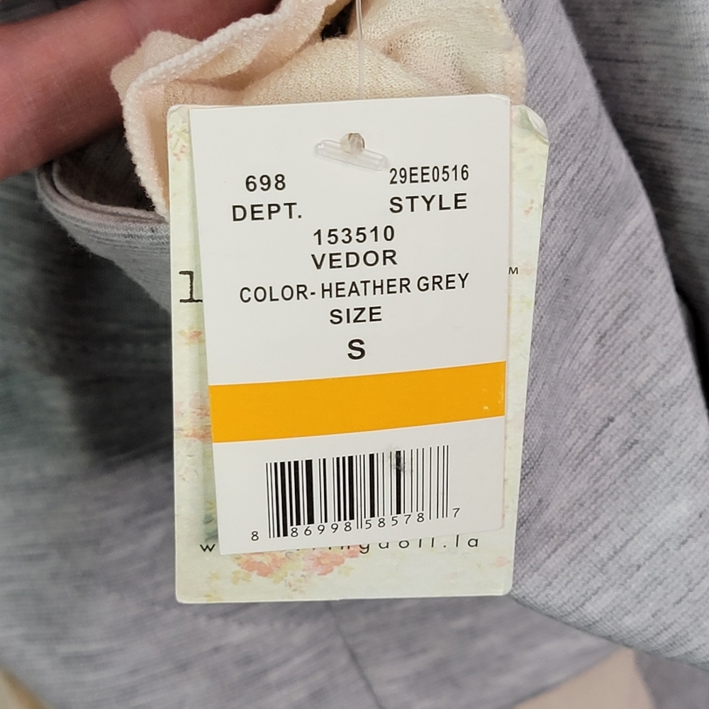 Living Doll Los Angeles Vedor Heather Gray Open Ruffled Cardigan Top Size S NWT - Picture 6 of 13
